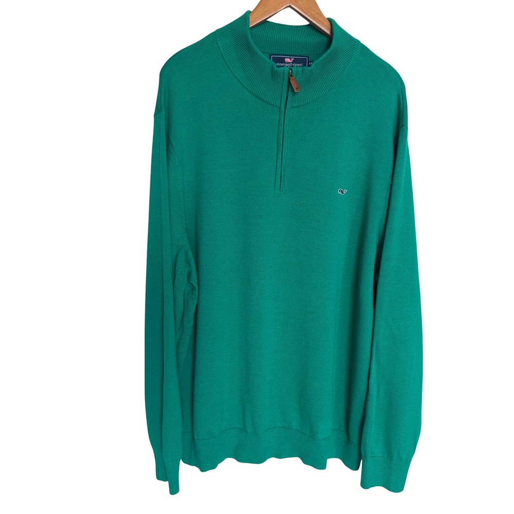Vineyard Vines Mens XXL Green Quarter Zip Cotton Blend Pullover Sweater Preppy